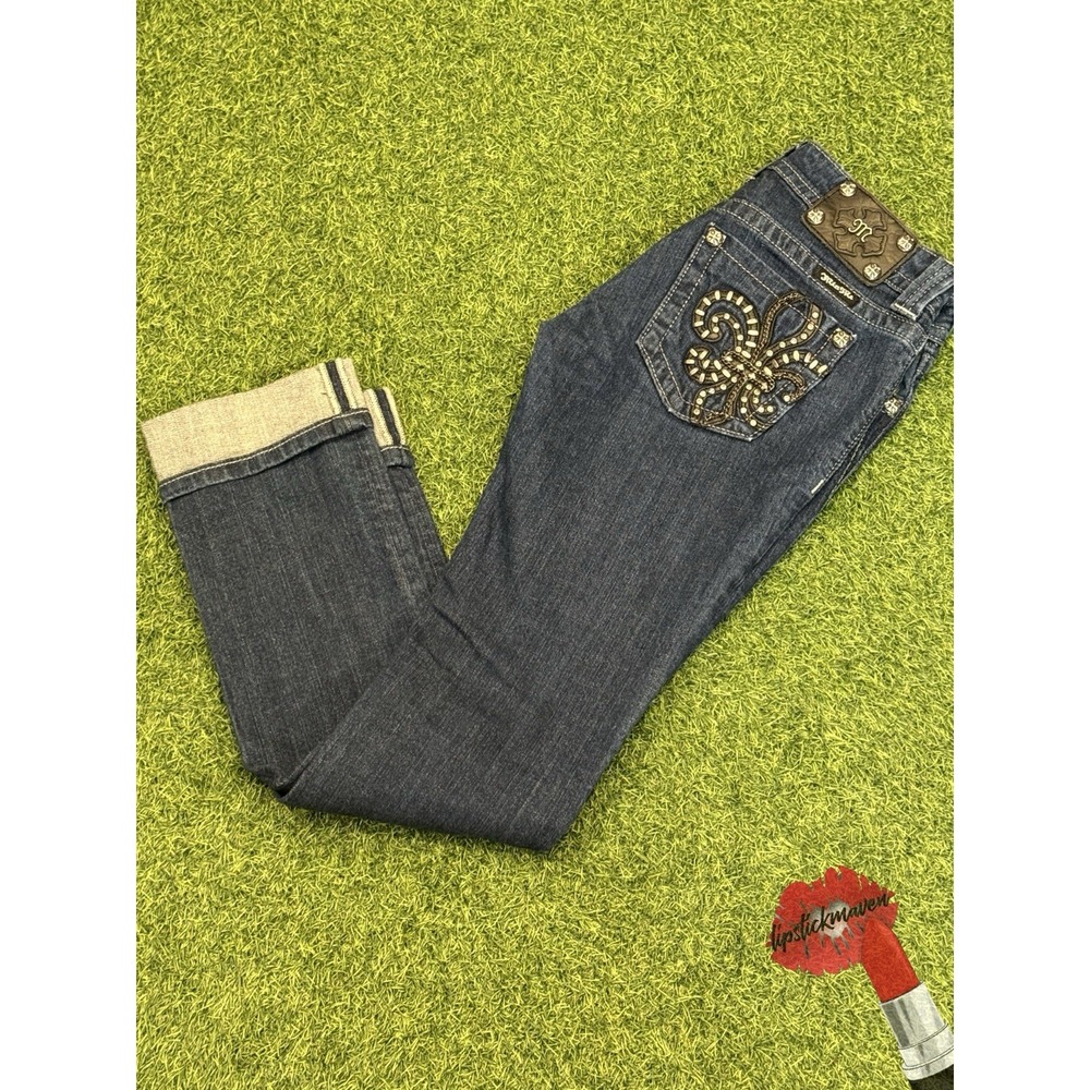 Miss Me Jeans Womens 27 Dark Wash Denim Straight Cut Bling Back JP6048T3 Y2K
